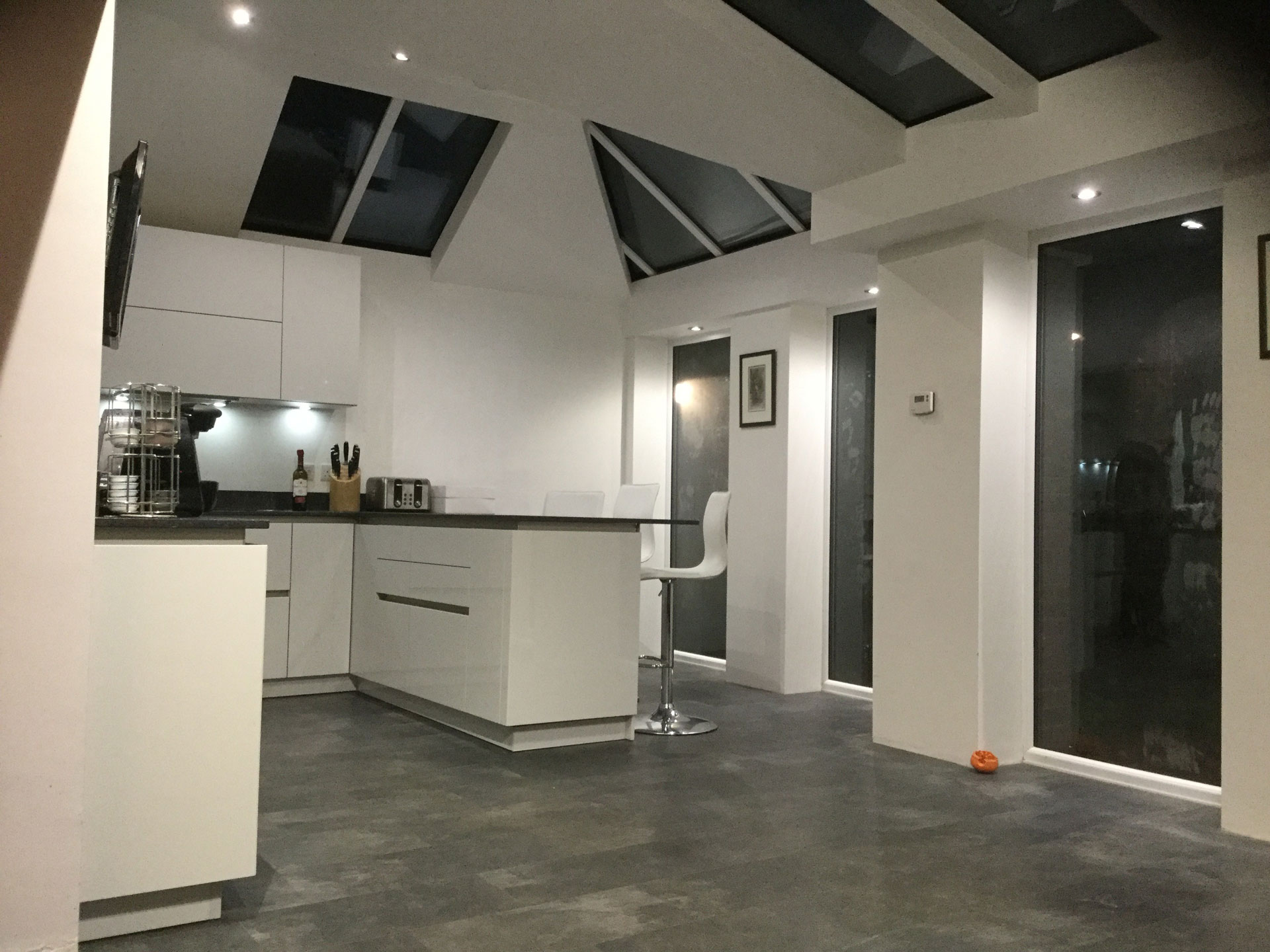 Blue Manor Livin Roof in a white modern kitchen