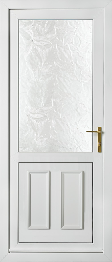 white decorative double glazed uPVC front door
